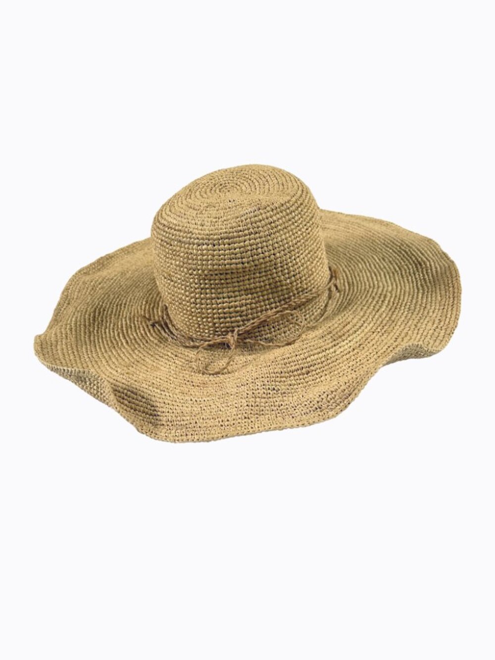 Vtg Scoop NYC Wide-Brim Sun Hat Crocheted Raffia Natural Coastal Beach Vacation